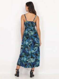 Robe Mi-longue à Volants Et Feuilles Tropicales -Logic || Diamond || Zero Soldes Boutique T18 1869 2N BLKBLU 2