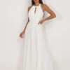 Robe Longue Blanche Drapée Dos Nu Blanc -Logic || Diamond || Zero Soldes Boutique T20 R1392 WHT 1