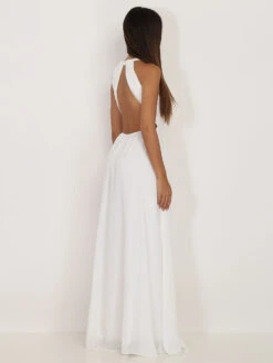 Robe Longue Blanche Drapée Dos Nu Blanc -Logic || Diamond || Zero Soldes Boutique T20 R1392 WHT 2