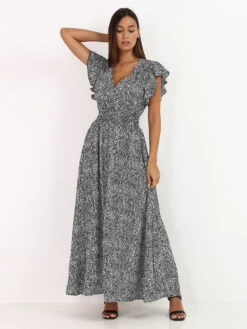 Robe Longue à Volants Et Motif Tâcheté -Logic || Diamond || Zero Soldes Boutique T31 P8262 2 BLK 3