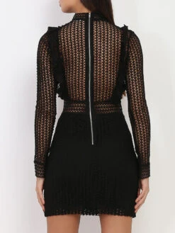 Robe Moulante En Dentelle Crochetée -Logic || Diamond || Zero Soldes Boutique U03 BQ010 BLK 2