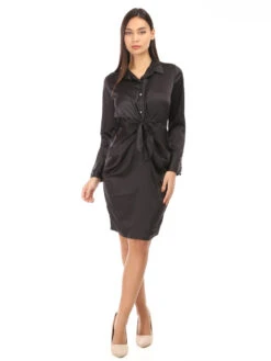 Robe Chemise Satinée à Nouer -Logic || Diamond || Zero Soldes Boutique U05 F734 BLK 3