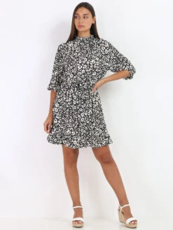 Robe Fluide à Motifs Fleuris 7 Robe Fluide à Motifs Fleuris -Logic || Diamond || Zero Soldes Boutique U16 0058 BLK 3