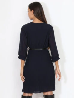 Robe Cache-coeur Plissée Ceinturée -Logic || Diamond || Zero Soldes Boutique U18 6193 NVY 2