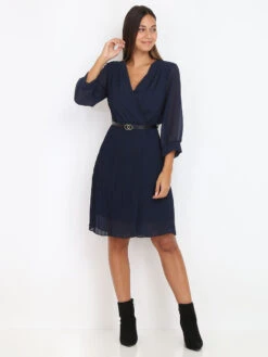 Robe Cache-coeur Plissée Ceinturée -Logic || Diamond || Zero Soldes Boutique U18 6193 NVY 4