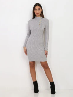 Robe Côtelée à Boutons Et Col Montant 7 Robe Côtelée à Boutons Et Col Montant -Logic || Diamond || Zero Soldes Boutique U19 HM7693 GRY 3