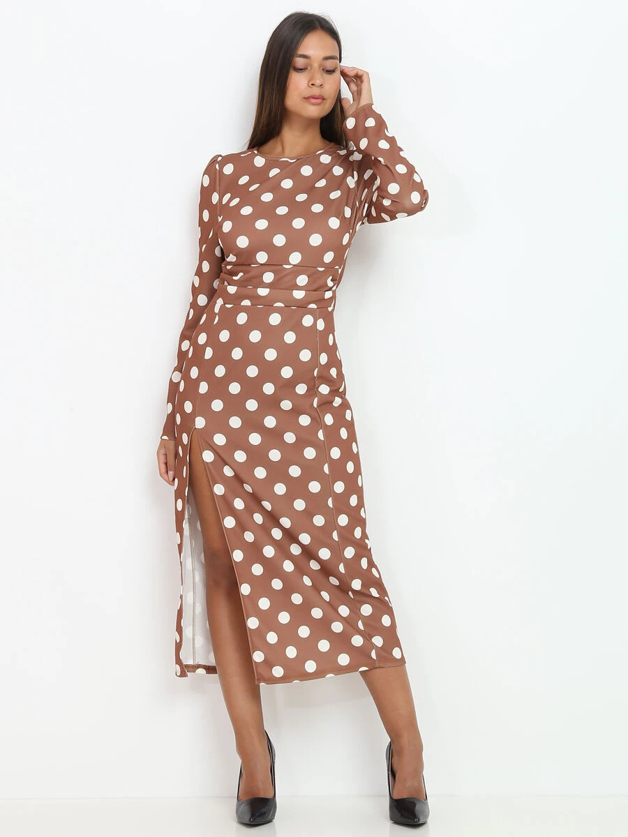 Robe Mi-longue à Pois Et Fente 5 Robe Mi-longue à Pois Et Fente – Image 3