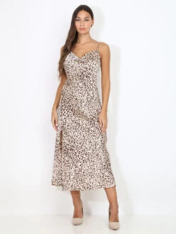 Robe Satinée à Motif Léopard Fendue -Logic || Diamond || Zero Soldes Boutique V S17 3917 BGE 3