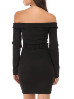 Robe En Suédine Col Bardot Fermeture Zippée -Logic || Diamond || Zero Soldes Boutique V01 19096 BLK 2