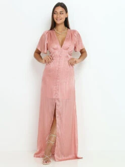 Robe Longue à Fente Et Boutons Décoratifs -Logic || Diamond || Zero Soldes Boutique V06 22711 PNK 4