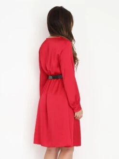 Robe Satinée à Ceinture En Simili -Logic || Diamond || Zero Soldes Boutique V06 52391 RED 2