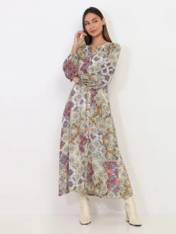 Robe Longue Et à Motif Ethnique -Logic || Diamond || Zero Soldes Boutique V10 3807 GRN 3