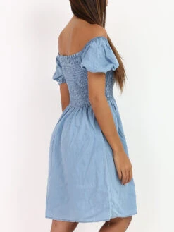 Robe Smockée à Manches Bouffantes -Logic || Diamond || Zero Soldes Boutique V11 8517 LTBLU 2