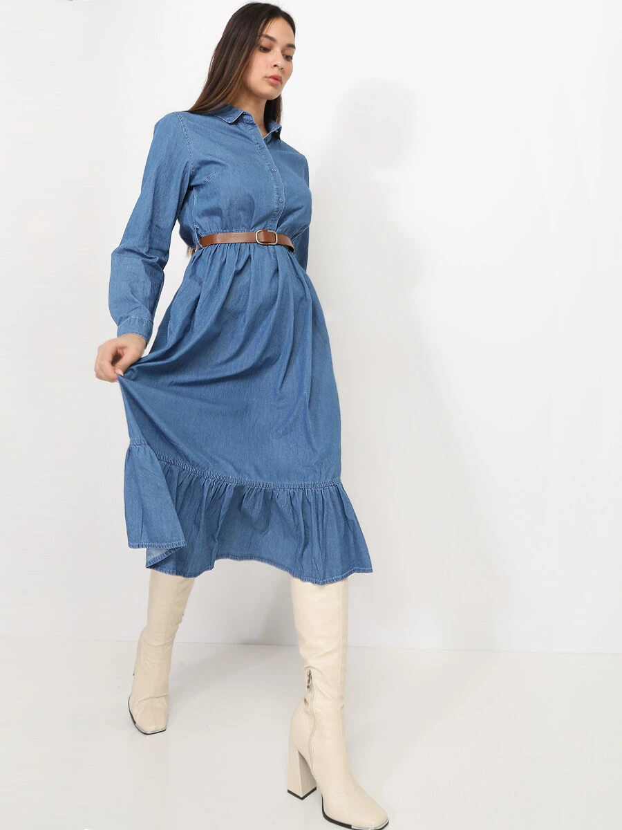 Robe Mi-longue Effet Denim Avec Ceinture 3 Robe Mi-longue Effet Denim Avec Ceinture
