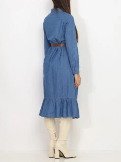 Robe Mi-longue Effet Denim Avec Ceinture 8 Robe Mi-longue Effet Denim Avec Ceinture -Logic || Diamond || Zero Soldes Boutique V12 8134 BLU 3