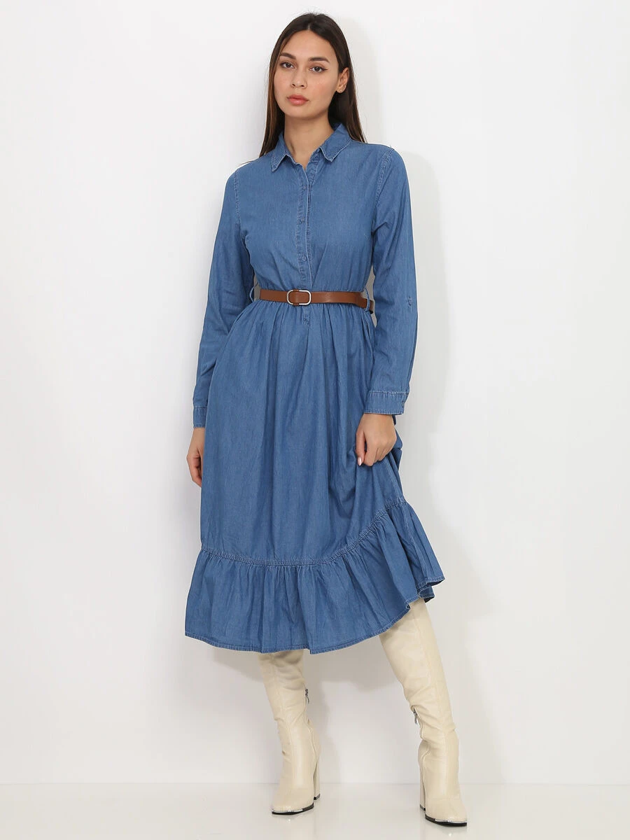 Robe Mi-longue Effet Denim Avec Ceinture 6 Robe Mi-longue Effet Denim Avec Ceinture – Image 4