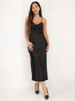 Robe Satinée Style Corset Froncé -Logic || Diamond || Zero Soldes Boutique V13 4039 BLK 3