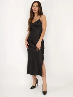 Robe Satinée Style Corset Froncé -Logic || Diamond || Zero Soldes Boutique V13 4039 BLK 4