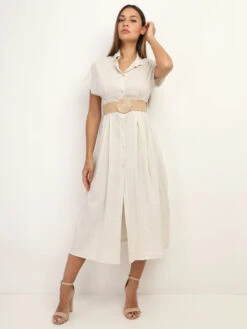 Robe En Lin Boutonnée à Fente -Logic || Diamond || Zero Soldes Boutique V15 MY55103 BGE 4