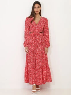 Robe Longue Fleurie à Découpes -Logic || Diamond || Zero Soldes Boutique V16 L26077 3 RED 3