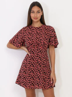 Robe Patineuse Dos Nu Noire à Motif Floral Noir -Logic || Diamond || Zero Soldes Boutique V17 12488 BLK 2