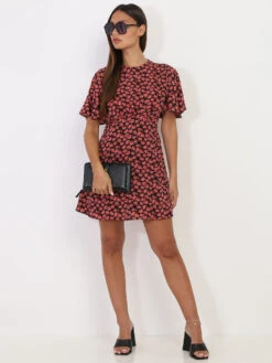 Robe Patineuse Dos Nu Noire à Motif Floral Noir -Logic || Diamond || Zero Soldes Boutique V17 12488 BLK 4