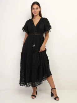 Robe Longue En Dentelle à Pompons -Logic || Diamond || Zero Soldes Boutique V21 23009 BLK 3