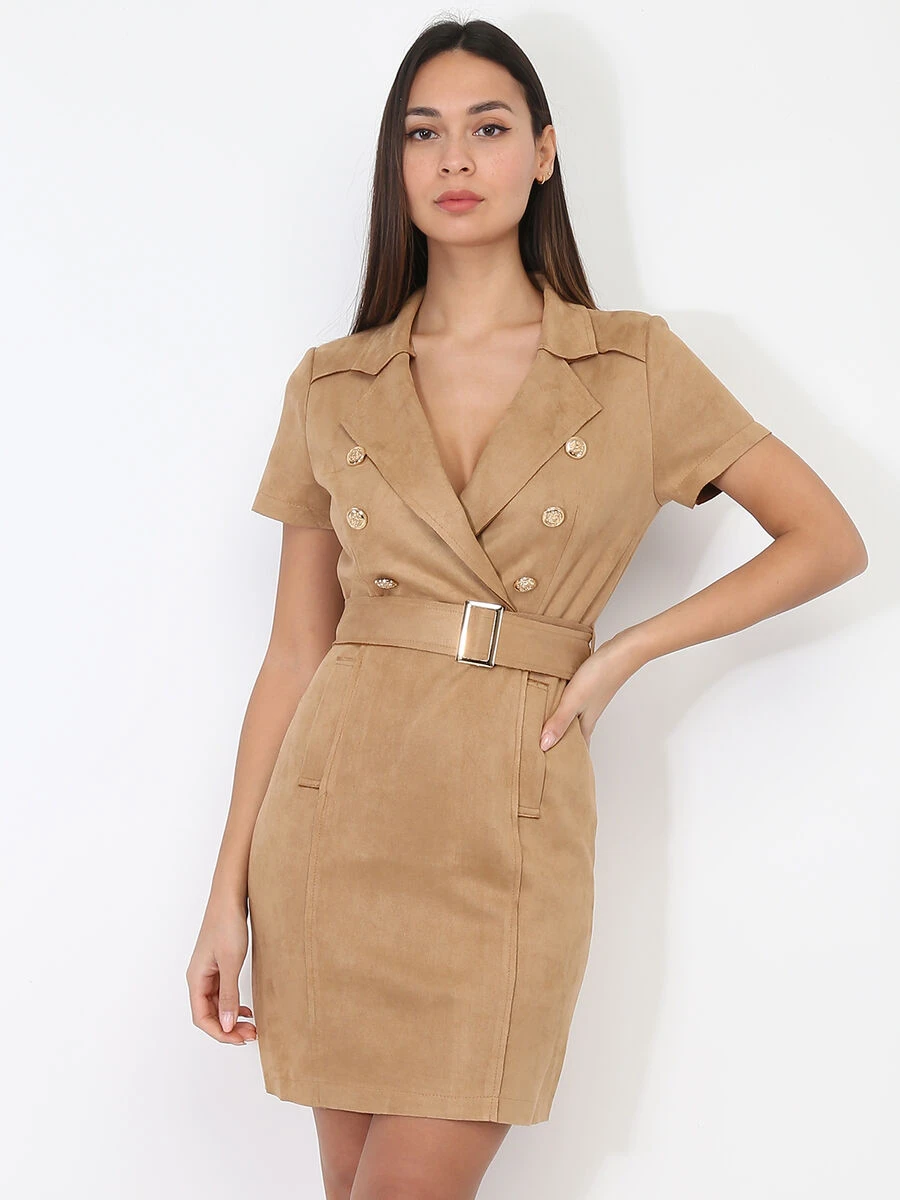 Robe Blazer Ceinturée En Suédine 5 Robe Blazer Ceinturée En Suédine – Image 3