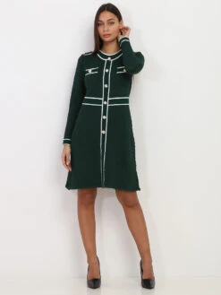 Robe à Paillettes Et Liserés Contrastants 7 Robe à Paillettes Et Liserés Contrastants -Logic || Diamond || Zero Soldes Boutique V23 MCY1126 DKGRN 3