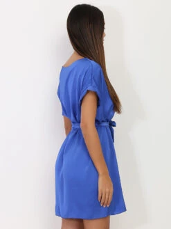 Robe Fluide Et Satinée Bleue Ceinturée Bleu 6 Robe Fluide Et Satinée Bleue Ceinturée Bleu -Logic || Diamond || Zero Soldes Boutique V25 2520 BLU 2