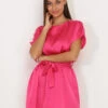 Robe Fluide Et Satinée Fuchsia Ceinturée Fuchsia -Logic || Diamond || Zero Soldes Boutique V25 2520 FSH 1