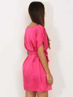 Robe Fluide Et Satinée Fuchsia Ceinturée Fuchsia -Logic || Diamond || Zero Soldes Boutique V25 2520 FSH 2