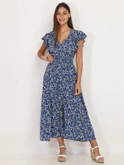 Robe évasée Smockée à Fleurs -Logic || Diamond || Zero Soldes Boutique V31 P8262 U BLU 3