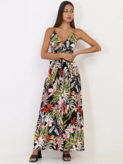 Robe Longue Fluide Motif Jungle -Logic || Diamond || Zero Soldes Boutique V32 1806 65 BLK 3