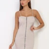 Robe Moulante Et Zippée Beige à Bretelles Beige -Logic || Diamond || Zero Soldes Boutique W04 3906 BGE 1