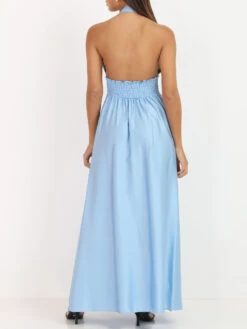 Robe Satinée Avec Encolure Croisée 6 Robe Satinée Avec Encolure Croisée -Logic || Diamond || Zero Soldes Boutique W05 53537 LTBLU 2