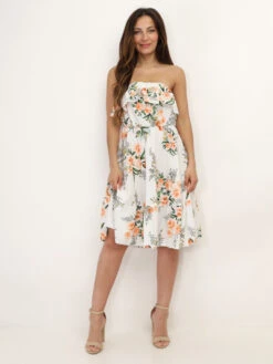 Robe Bustier à Volants Et Imprimé Fleuri -Logic || Diamond || Zero Soldes Boutique W07 L53150 WHT 3