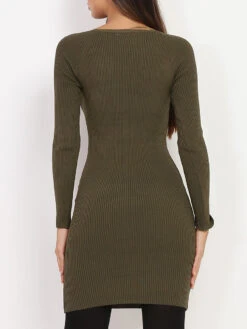 Robe En Maille Côtelée à Encolure En Coeur -Logic || Diamond || Zero Soldes Boutique W10 MCY03119 KHK 2