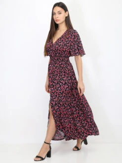 Robe Longue Fendue Fleurie Et Smockée