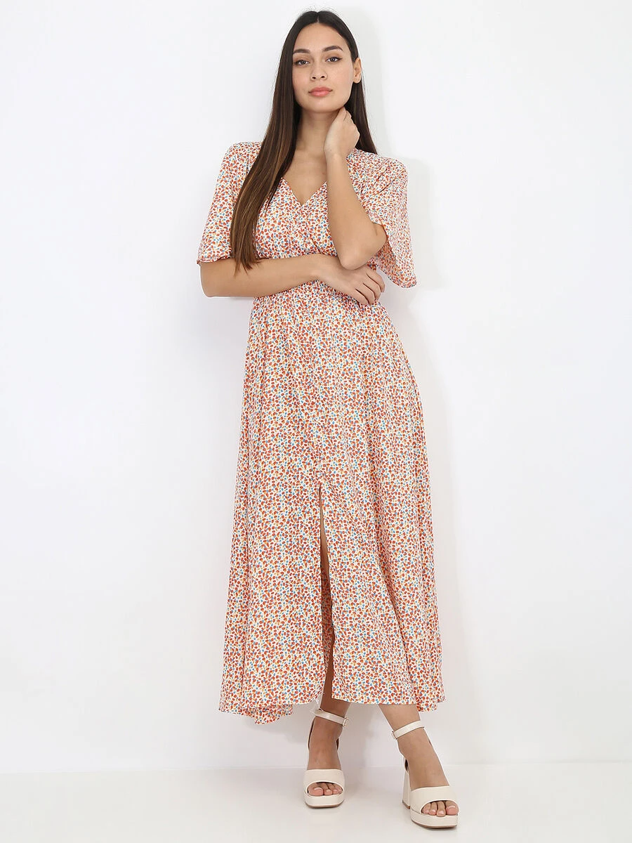 Robe Longue Fendue à Pois Et Smockée 3 Robe Longue Fendue à Pois Et Smockée