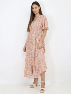 Robe Longue Fendue à Pois Et Smockée 8 Robe Longue Fendue à Pois Et Smockée -Logic || Diamond || Zero Soldes Boutique W14 P8388 D BGERED 3