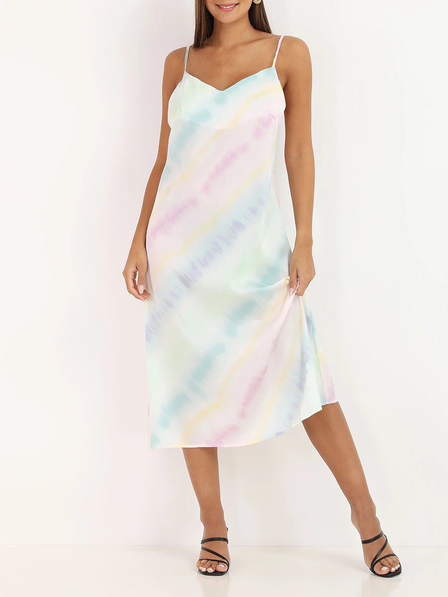 Robe Mi-longue Satiné à Tie And Dye 3 Robe Mi-longue Satiné à Tie And Dye