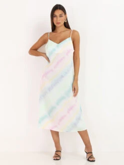 Robe Mi-longue Satiné à Tie And Dye 7 Robe Mi-longue Satiné à Tie And Dye -Logic || Diamond || Zero Soldes Boutique W15 3632 GRN 3