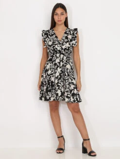 Robe Volantée à Feuilles -Logic || Diamond || Zero Soldes Boutique W22 P8306 Q BLK 3