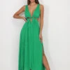 Robe Longue Verte à Découpes Et Fentes Vert -Logic || Diamond || Zero Soldes Boutique W28 3747 GRN 1