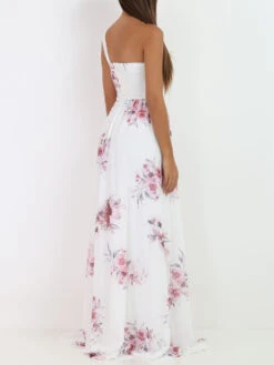 Robe Longue Asymétrique à Fleurs -Logic || Diamond || Zero Soldes Boutique W30 R1373 WHT 2