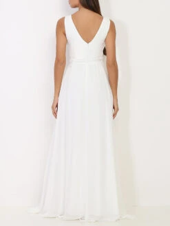 Robe Longue Blanche à Buste Drapé Et Dentelle Blanc -Logic || Diamond || Zero Soldes Boutique W32 Q2021 40 2 WHT 2