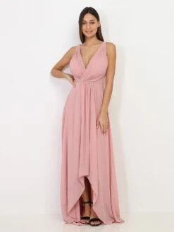 Robe Longue Asymétrique Rose Foncé Vieux Rose -Logic || Diamond || Zero Soldes Boutique X20 HM2294 DKPNK 3