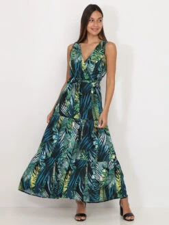 Robe Longue Ceinturée à Imprimé Tropical -Logic || Diamond || Zero Soldes Boutique X21 1889 3 BLK 3