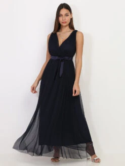 Robe Longue En Tulle Cache Coeur Ceinturée -Logic || Diamond || Zero Soldes Boutique X21 3677 NVY 3